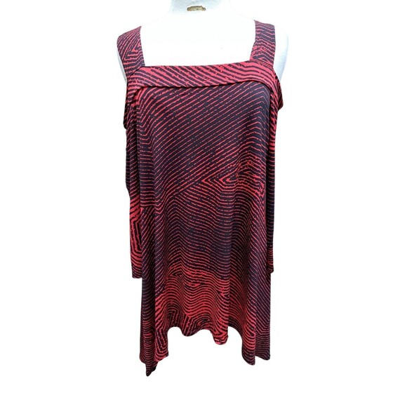 Clara Sun Woo Tops - Clara Sun Woo Tunic Top Women XL Cold Shoulder Asymmetrical Artsy Abstract Print